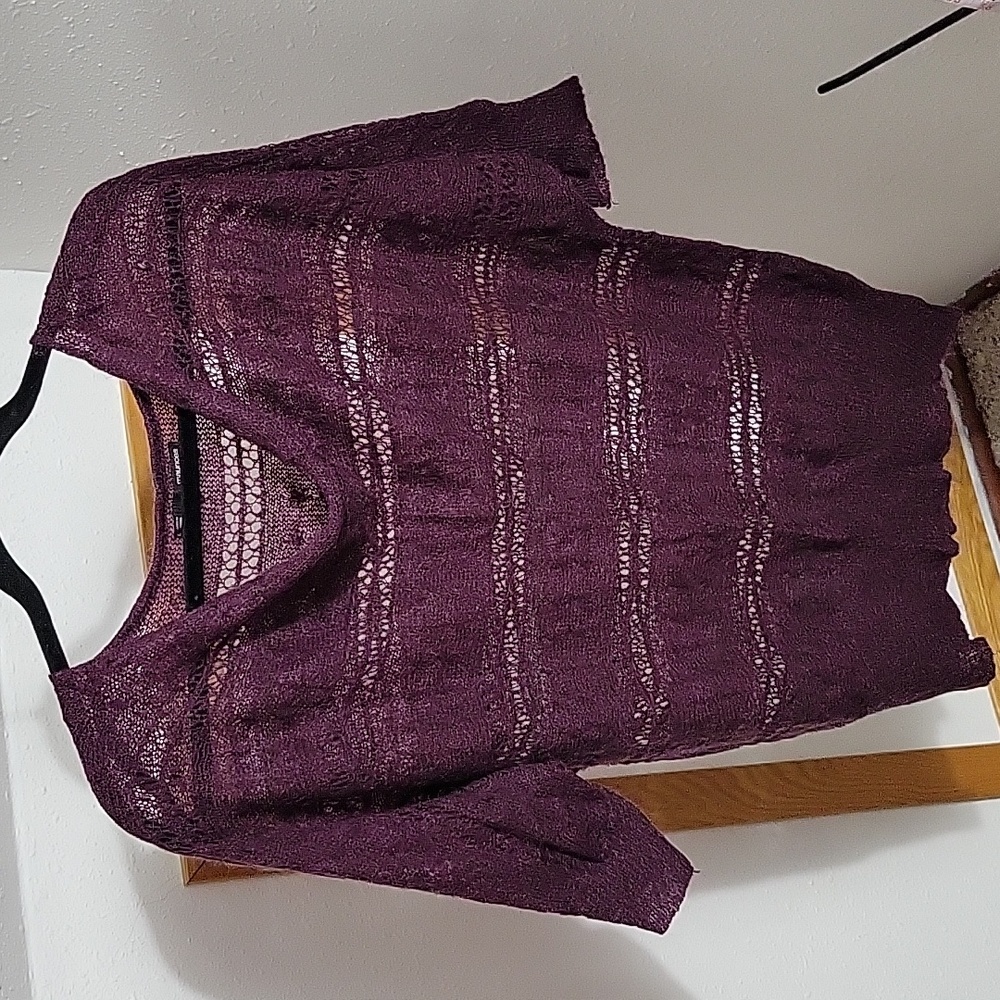 Purple short sleeve cowl neck sweater